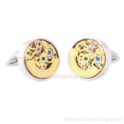 Best Polishing 316L Stainless Steel Cufflinks Automatic Skeleton Movement Cufflinks Watch Mechanism Cufflinks For Men